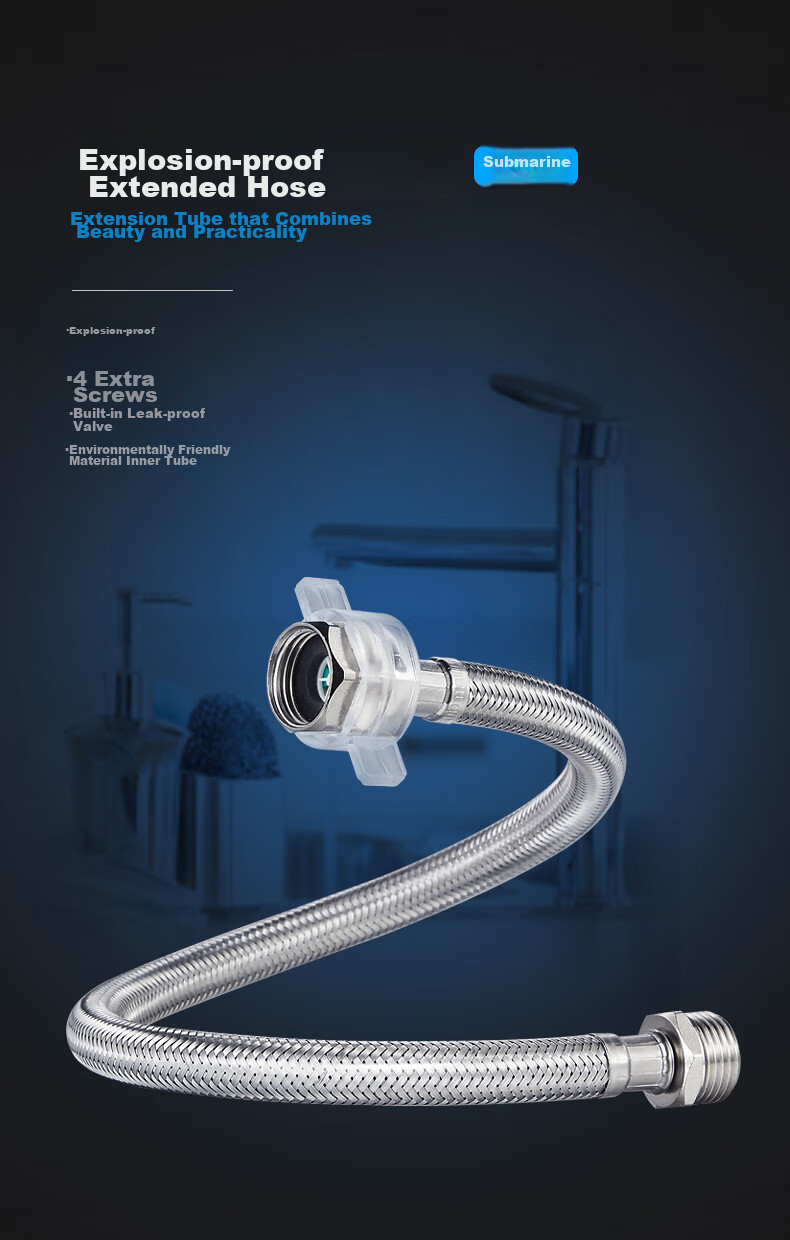 Submarine FBAM-50 Inlet Extension Pipe, Stainless Steel Water Inlet Extension Tube, Faucet Water Supply Pipe for Both Cold And Hot Water 1