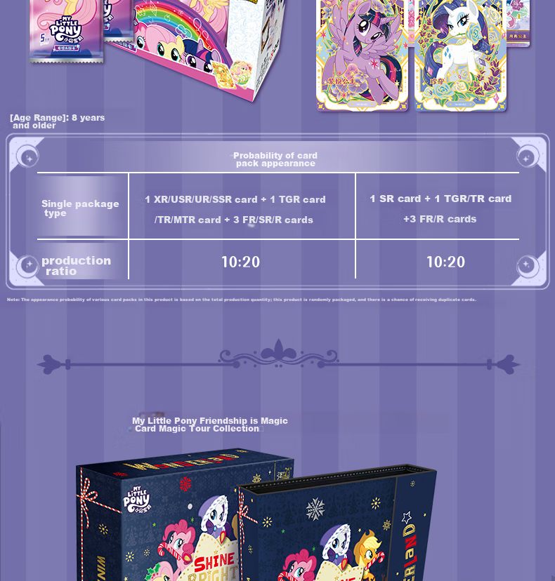 Kayou My Little Pony Card Game Full Box Fun Pack with 3 Rounds, Official My Little Pony Black-Backed CR Cards 10