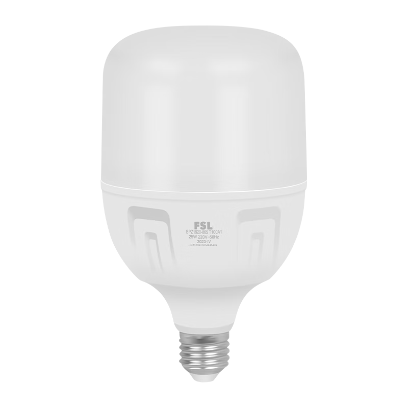Foshanzhaoming (FSL) LED Bulb, 25W Cylindrical Globe, Energy-Saving Lamp, High-Power Lighting Source, Super Bright Bulb, E27 Screw Base, Cool White (6500K)