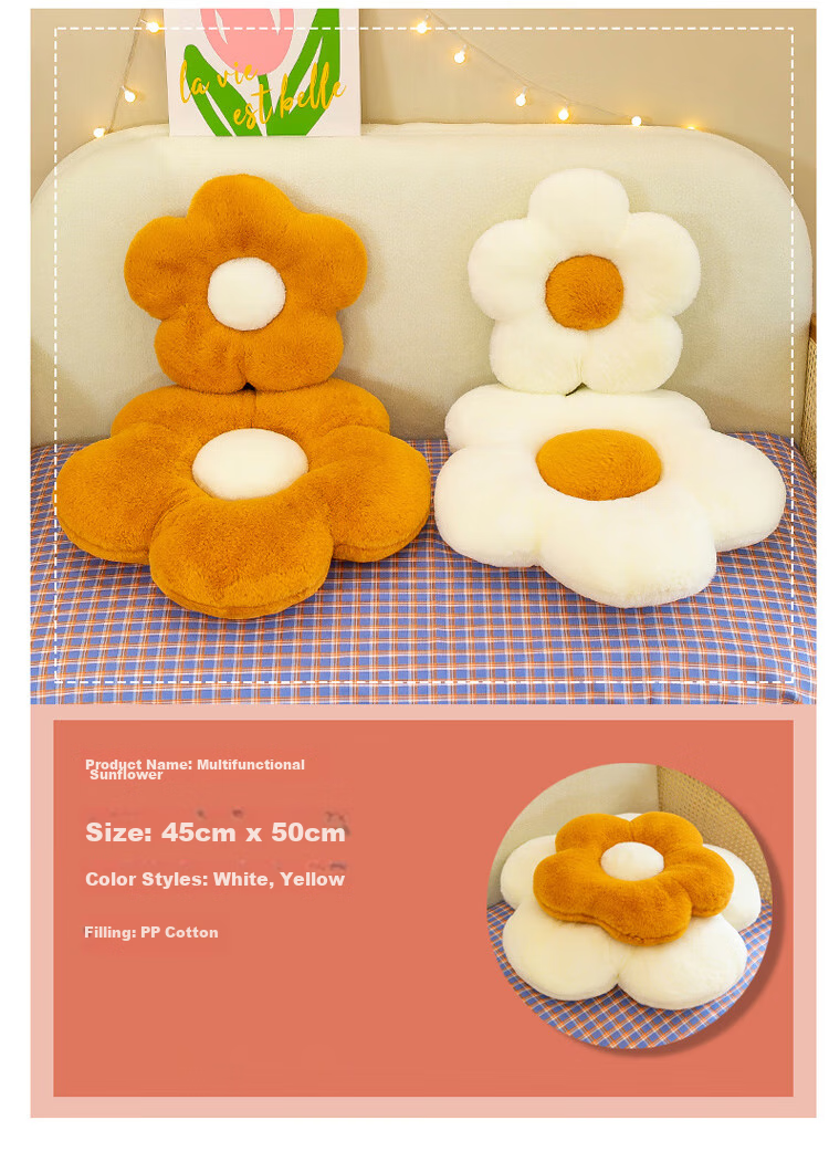 Pierre Cardin Flower Hug Pillow, Seat Cushion, Sofa Pillow, Bay Window Sunflower Chair Pad, Butt Cushion, White 8