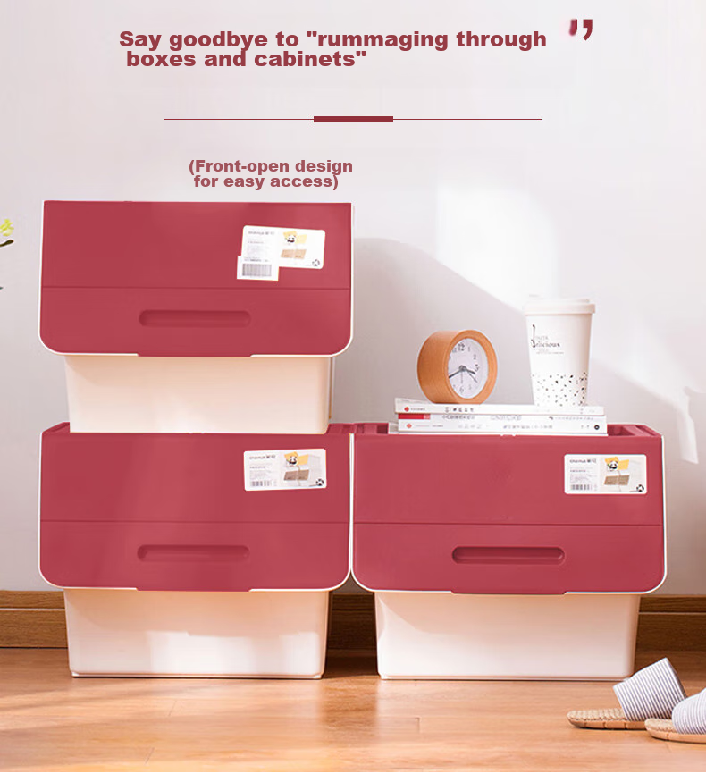 CHAHUA Plastic Storage Box, CHAHUA Clothes And Quilt Organizer Box, 34L with Lid, Flip-Top Design, Red, Pack of 3 1