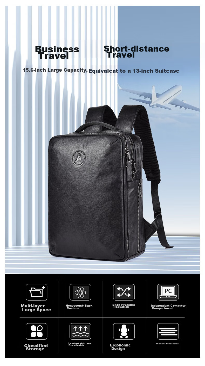Hush Puppies Men's Backpack, Business Leather Backpack with Large Capacity, 15.6-Inch Laptop Bag for Travel, Gift 2