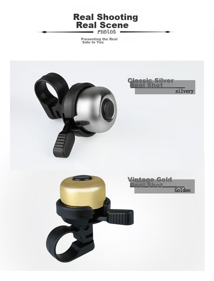 HOTUN Bicycle Bell, Loud Mountain Bike Bell, Old-Style Horn, Children's Bicycle Accessory, Complete Set, Universal XLD-02 Silver 9