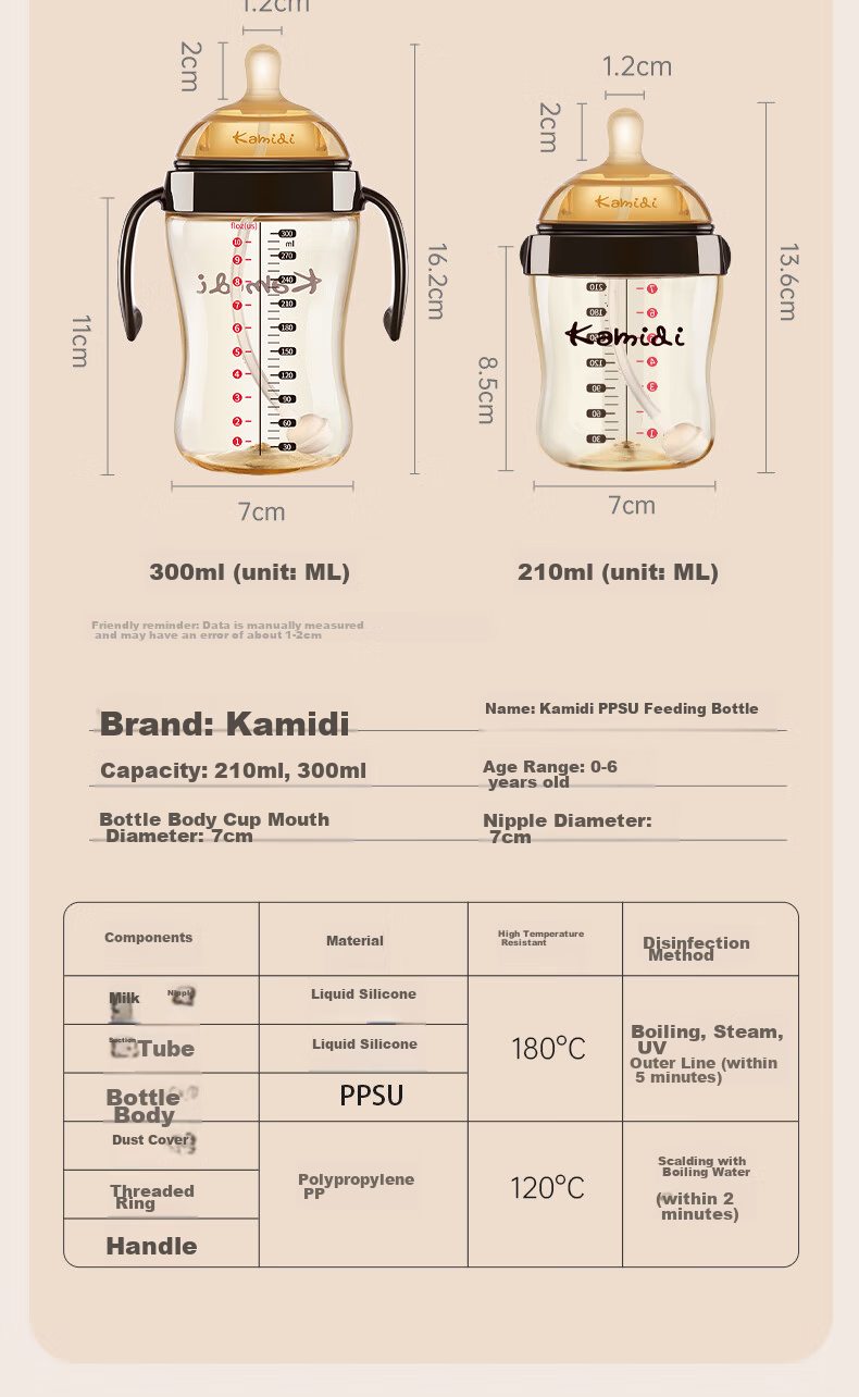 Kamidi PPSU Baby Bottle, Newborn Infant Large Size, Breast-Like Weaning Straw Bottle, 210ml - 3 Holes 17