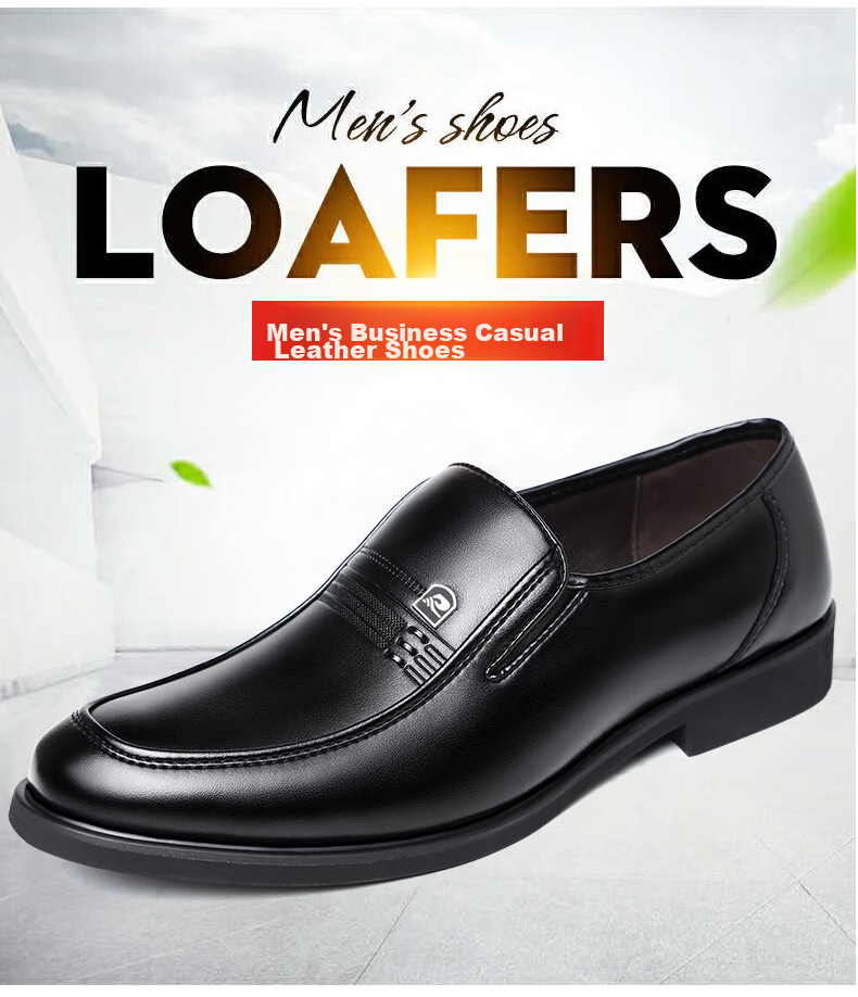 BEIOUTU Men's Shoes, Business Casual Shoes, Round Toe Slip-On, British Style Soft Leather Dress Shoes, Formal Leather Shoes, 1716 Black, Size 44 2