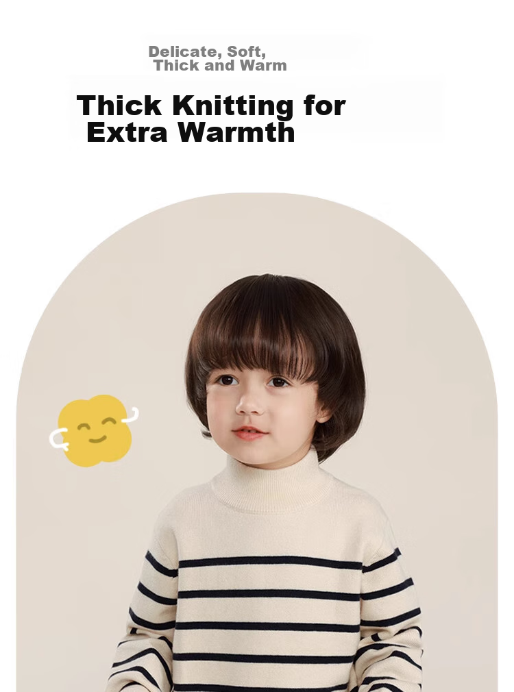 Ciciibear Boys' Sweater, Autumn And Winter Children's New Thick Half-Turtleneck, Baby Striped Base Shirt, Knitted Children's Clothing 5