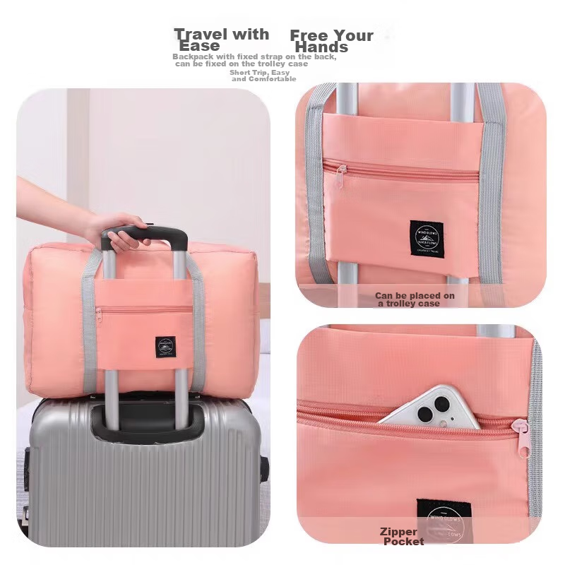 Xinqin Shopping Bag, Foldable Travel Bag, Handheld Storage Bag, Picnic Bag, Portable Shoulder Bag for Travel, Large Size, Pink 6