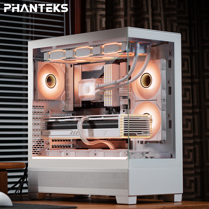 PHANTEKS XT523 View White Seaside View Tempered Glass Full-View ATX Motherboard Case for Desktop Computer (Side ARGB Light Strip/360mm Water Cooling Support/Type-C)