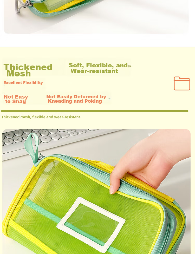 Sannianerban Art Bag, Zipper Large Opening Mesh File Bag, Student Subject Bag, Handheld Book Bag, Exam-Specific Bag, Tutoring And Test Paper Storage Bag, Summer Guava 4
