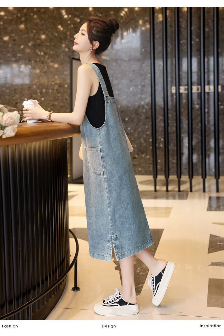 Cypress Denim Suspender Dress 2026 Spring New College Style Loose Mid-Length Dress 5