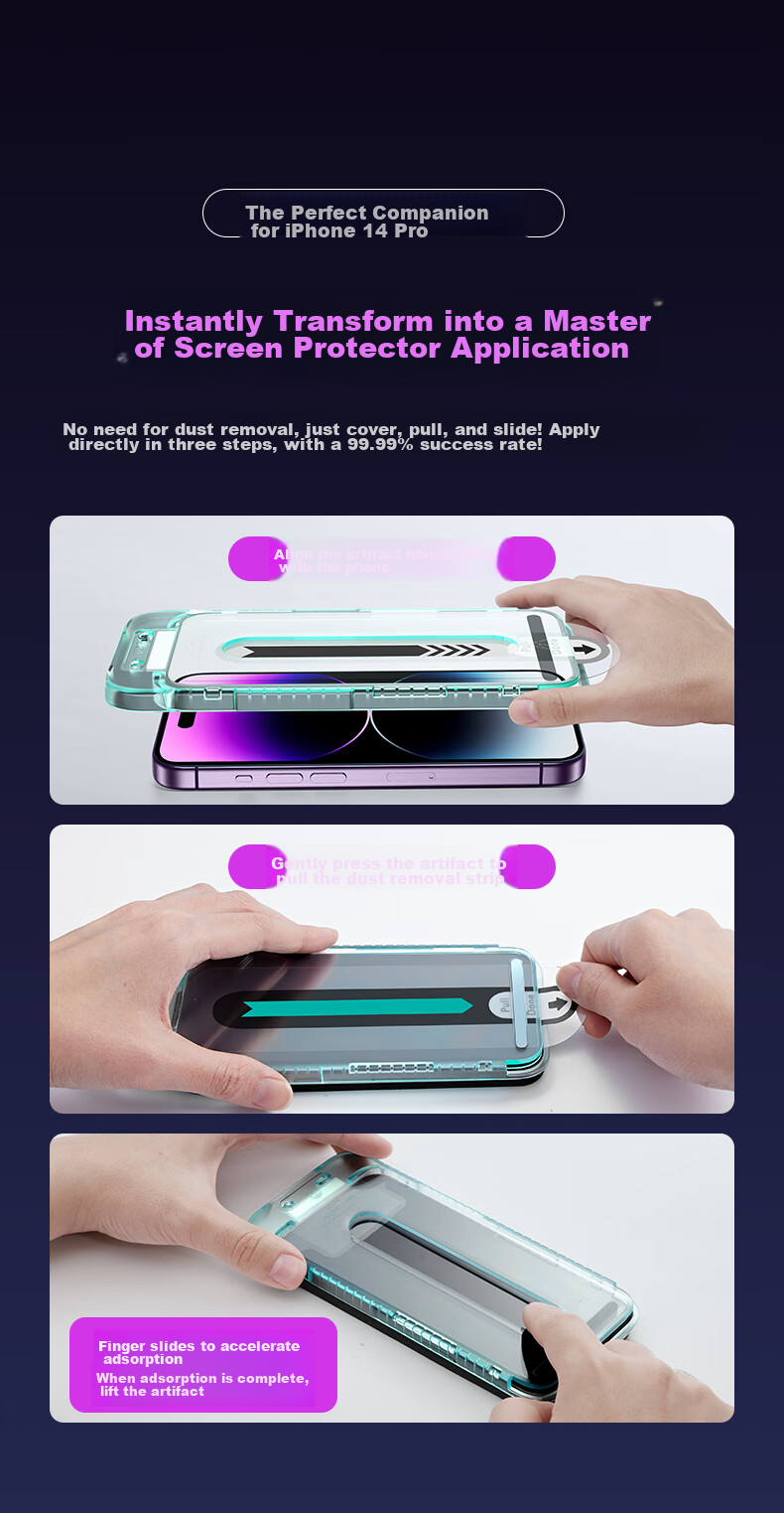 ESR [2 Pieces] Tempered Glass Screen Protector for Apple IPhone 14 Pro, High-Definition Anti-Fingerprint Full Coverage Screen Protector with Dust-Free Installation And No Case Interference 3