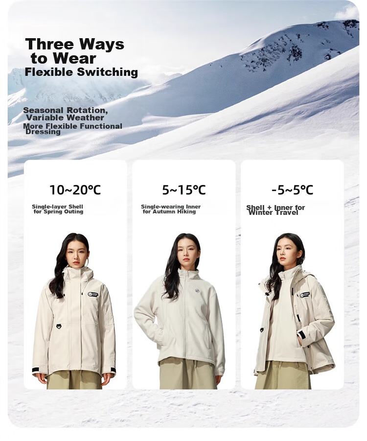 CAMEL [Xiongmao Series] Outdoor Jacket Three-In Mountaineering Suit 31156 Ice Crystal Gray, Men's XL 14