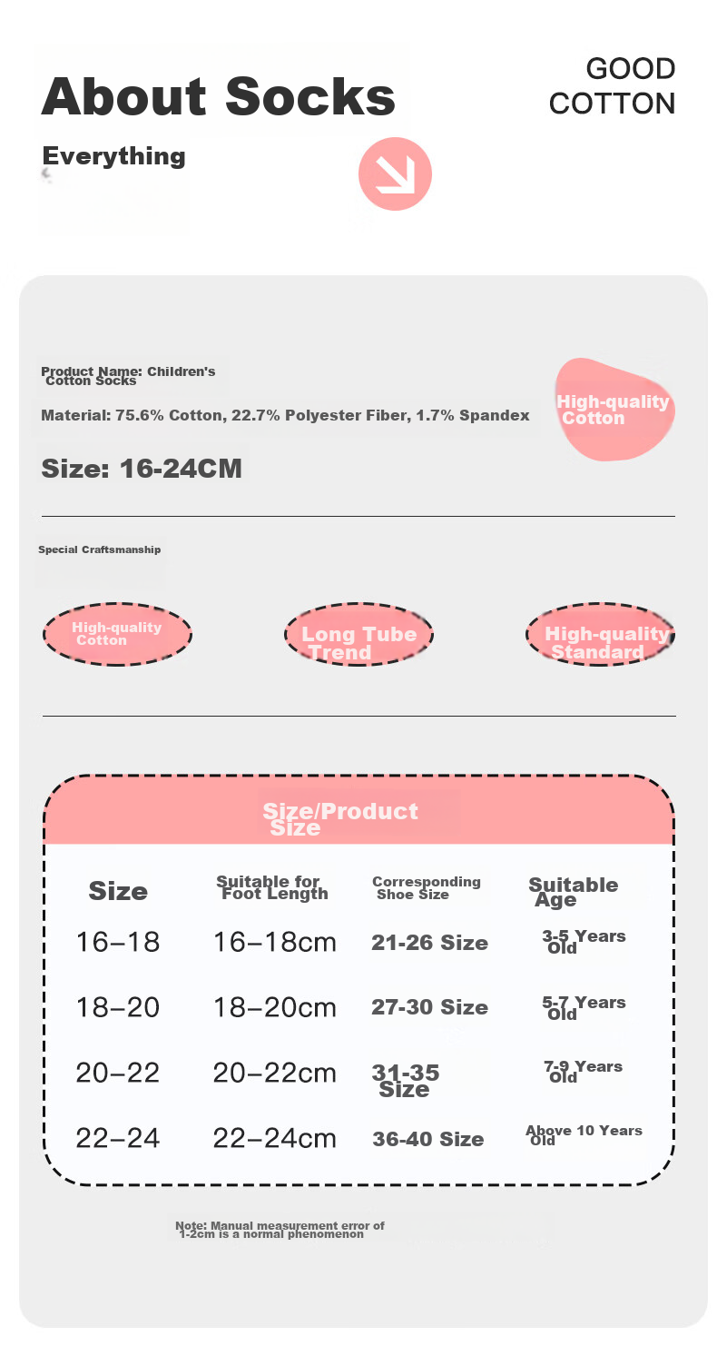 LangSha Children's Socks, Girls' Spring Autumn Winter All-Season Mid-Calf Cotton Socks, Comfortable Elastic Breathable Princess Socks for Older Girls 10
