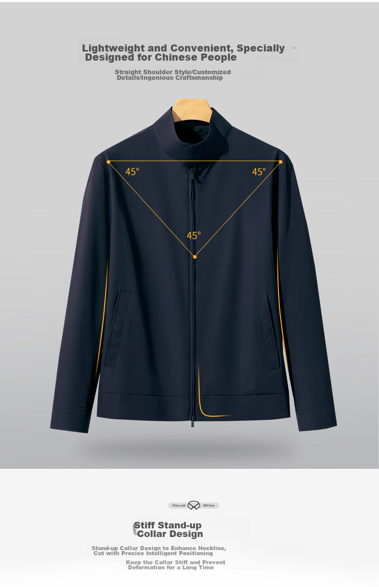 FIRS Harrington Stand-Collar Jacket for Men, Business Casual Commute Windproof Wrinkle-Resistant Coat, Navy Blue, 170/88A 5
