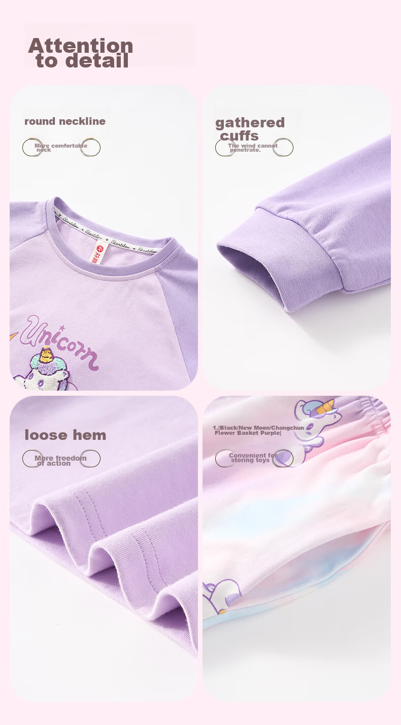 Fenteng Children's Pajamas, Girls' Pink Daisy Rabbit IP Early Spring Pure Cotton Raglan Sleeve Sleepwear for Older Childre 11