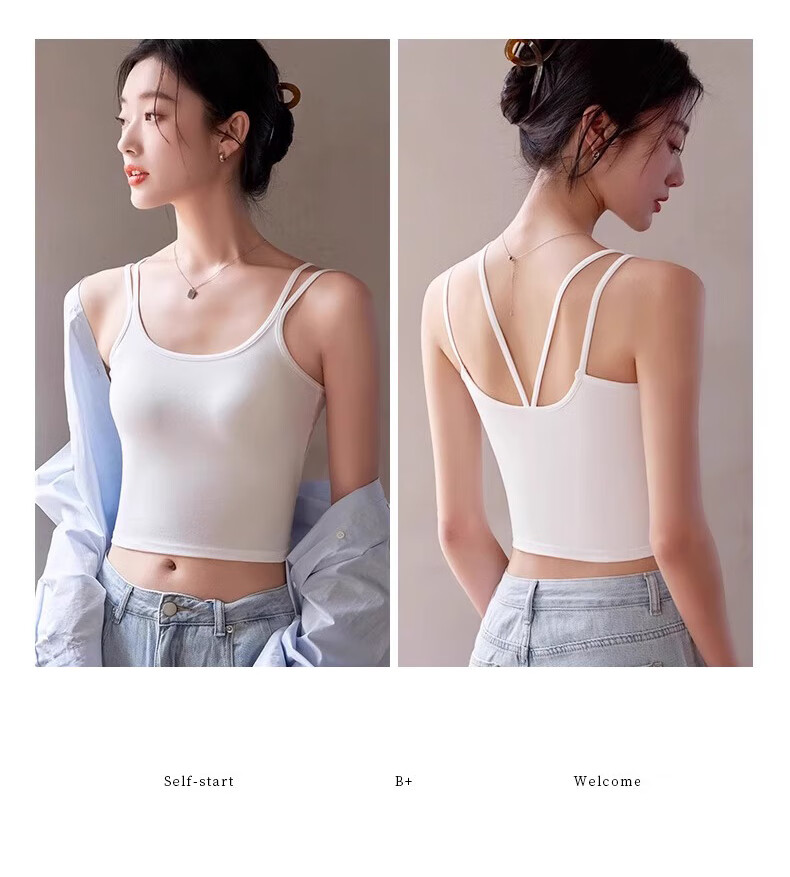 BOPRUIEY Women's Camisole Tank Top, Thin Summer Undershirt, Short Backless Bralette with Built-In Pads, Sleeveless Inner Wear for Outer Layering 10