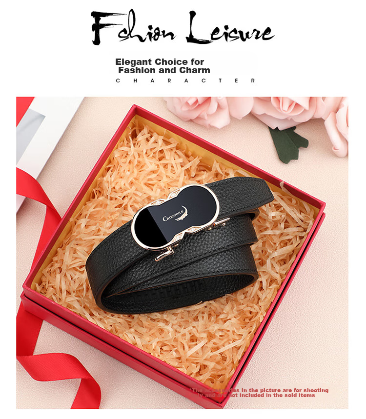 CROCODILE Top-Grain Leather Women's Belt with Automatic Buckle, Fashionable Business Style Waistband for Men's Trousers, Birthday Gift for Women 3609 1