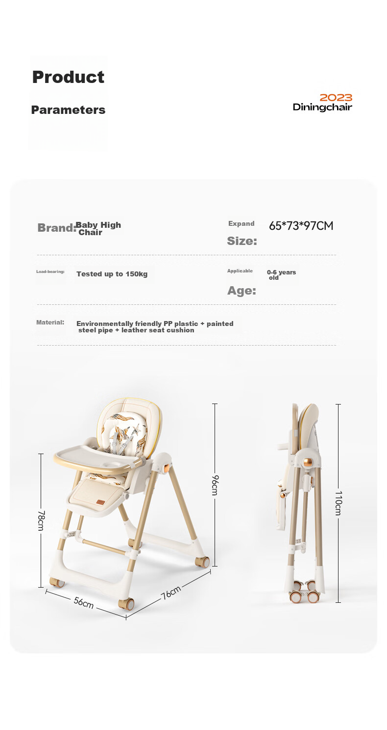 BeBeMorning Baby High Chair, Infant Feeding Chair, Foldable Dining Table And Chair Set, Lightweight Home Use Chair 17