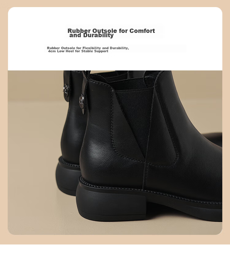 ZHR Women's Short Boots, Autumn And Winter Retro Genuine Leather Commuter Boots for Women, Comfortable Slip-On Chelsea Boots, EH18, Black, Size 37 8