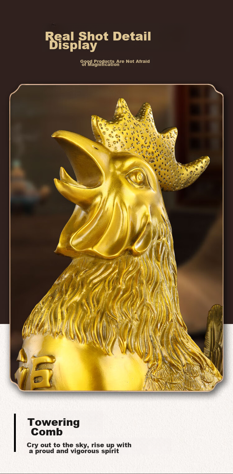 Binyue Copper Rooster Ornament, Brass Golden Rooster Figurine, Copper Rooster for Early Morning Alarm, Home Living Room Entrance Zodiac Chicken Lucky Charm Decoratio 8