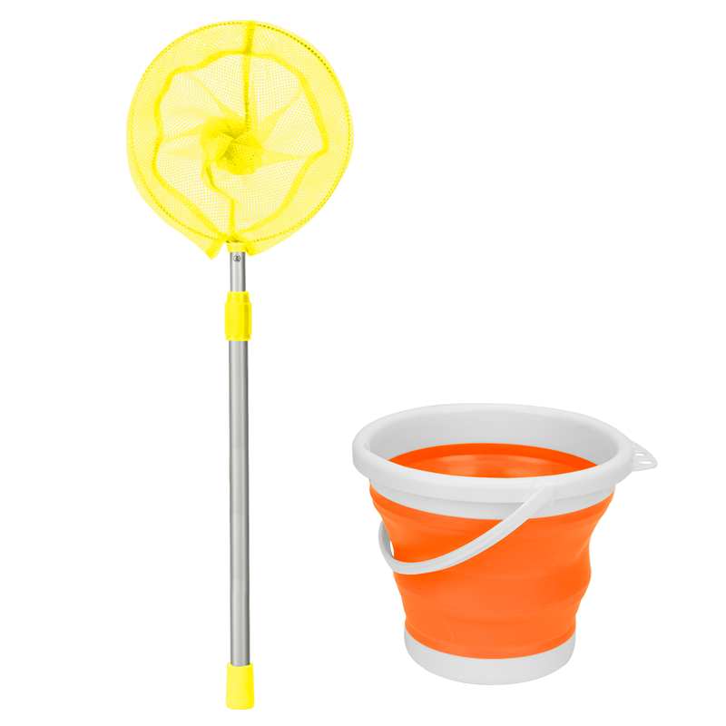 Grsaed Children's Fishing Net, Extendable Handle, Fish Catching Net, Small Fish And Shrimp Catching Net, Insect Catching Net, Fish Bucket Toy Set, Yellow