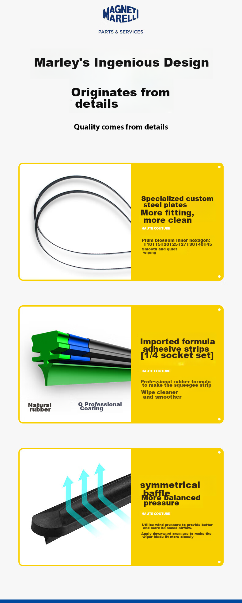 MAGNETI MARELLI Car Windshield Wipers, Quiet And Durable Natural Rubber, Compatible with Xiaopeng G32019-2023 Model, 1 Pair 6