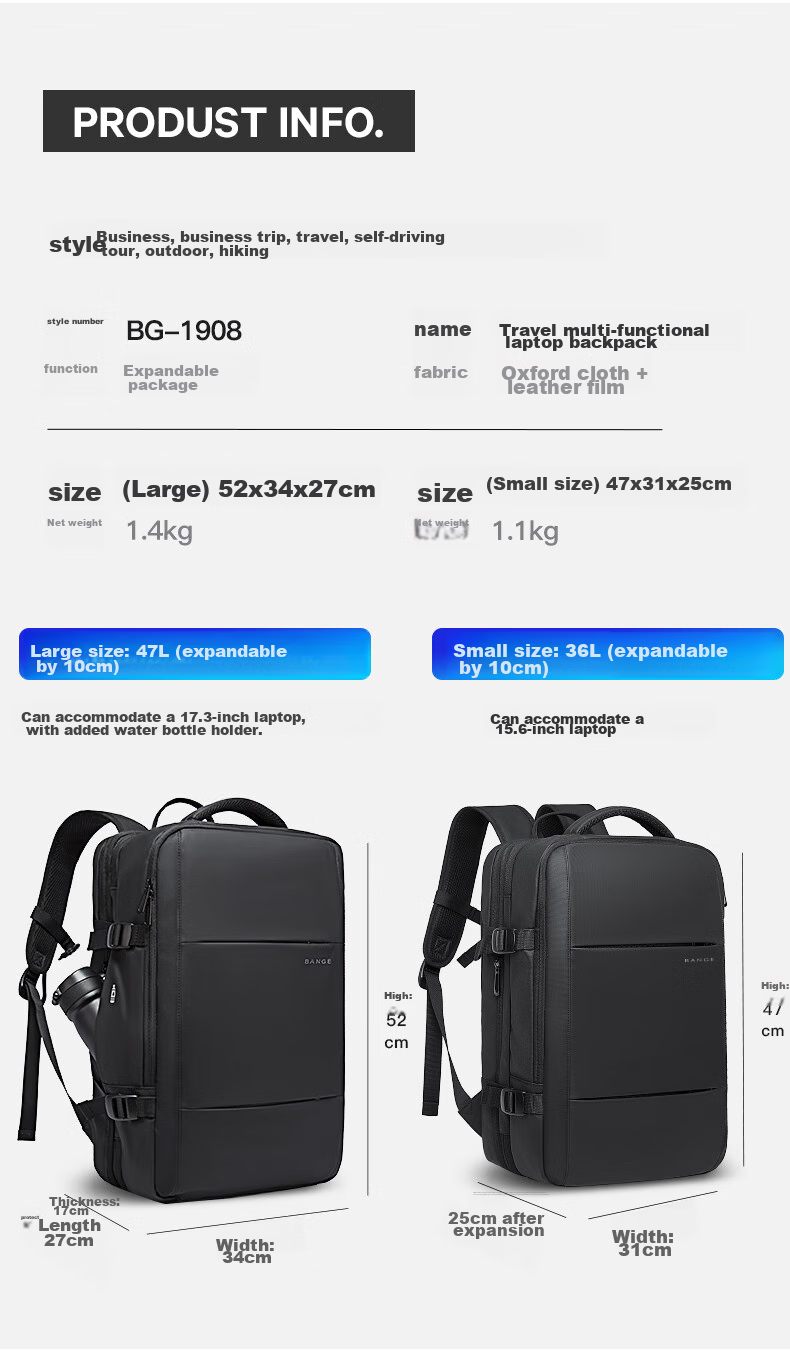Bange Men's Large Capacity Multifunctional Travel Bag, College Student 16-Inch Laptop Gift, Computer Backpack, Small Gray 5