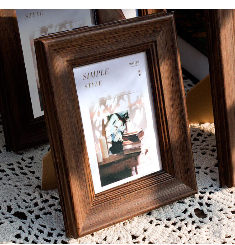Befon 6-Inch Vintage Photo Frame, Wall-Mounted European Style Creative Frame, Tabletop Display Frame, Walnut Color 0245 3