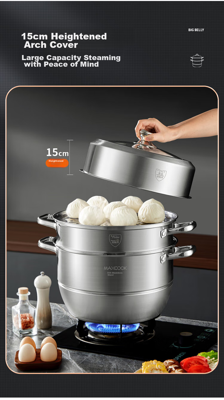 MAXCOOK Steamer Pot, 304 Stainless Steel 28cm Three-Layer Steamer, Thickened Base Soup Pot, Compatible with Gas And Induction Cooktops MCZ835 4