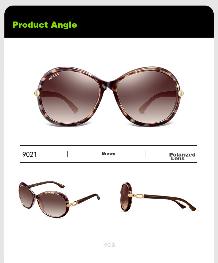 VEGOOS Polarized Sunglasses, Fashionable Large Frame, UV Protection, Sunshade for Women, Driving Glasses, 9021 Amber Tea Color 12