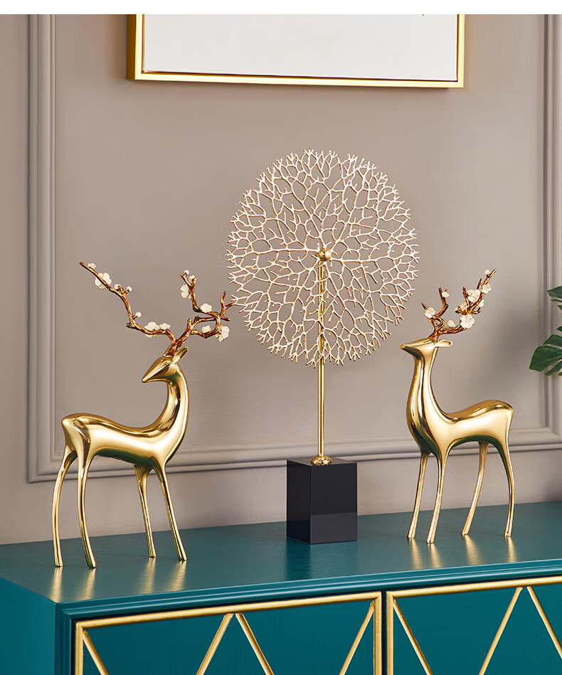 Nuoshiman Copper Deer Living Room Ornament, Craft Office TV Cabinet Entrance Decoration, Wedding Housewarming Gift, Moving And Business Opening Present 9