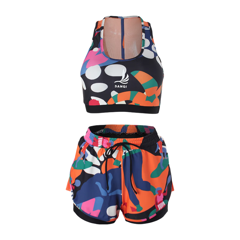 Sanqi Two-Piece Swimsuit for Women, Conservative Backless Tank Top And Boyshort Shorts, Hot Spring Large Size Sports Swimwear 24057 Floral Pattern XL