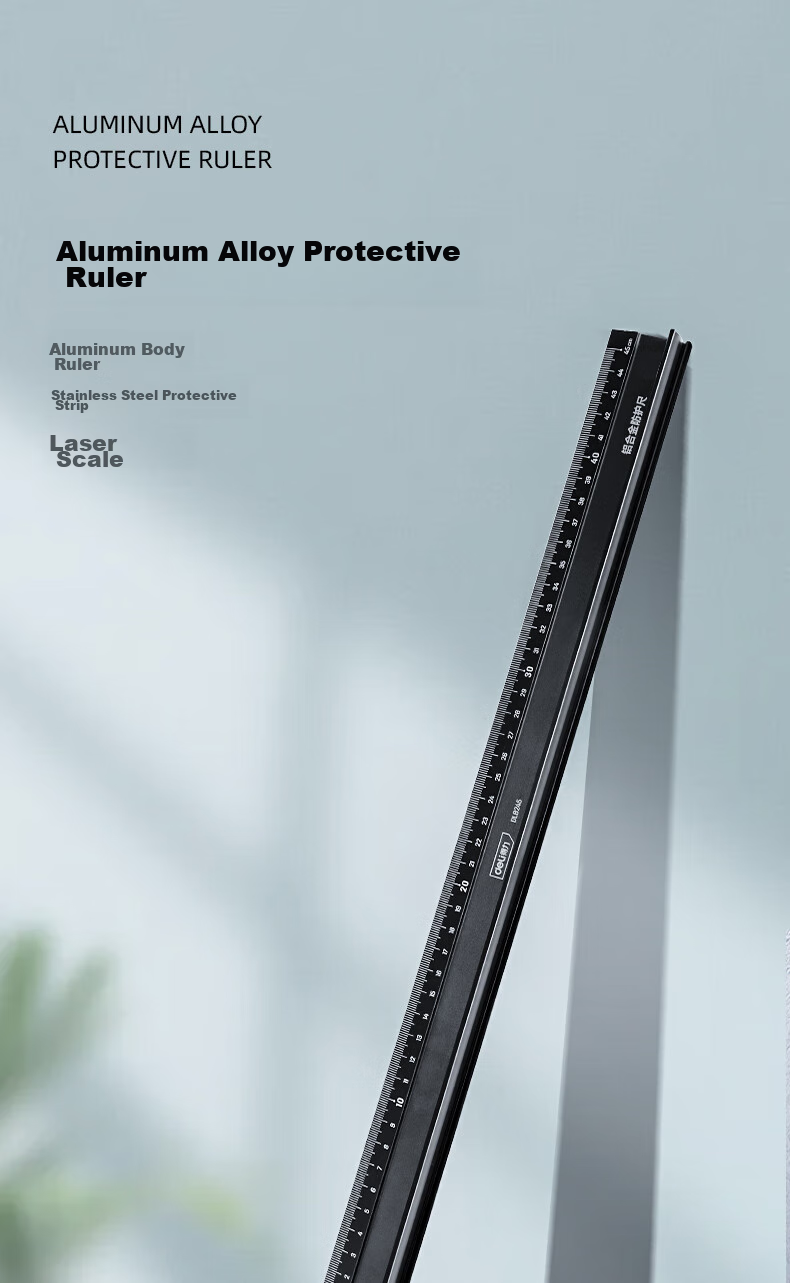 Deli Stainless Steel Protective Ruler, Straight Ruler with Scale, Metric Scale Drawing Steel Ruler, 45cm 1