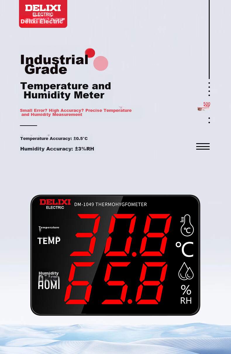 DELIXI ELECTRIC Industrial-Grade Indoor Temperature And Humidity Meter, Large Screen Electronic High-Precision Wall-Mounted Temperature And Humidity Display, Home Alarm 2