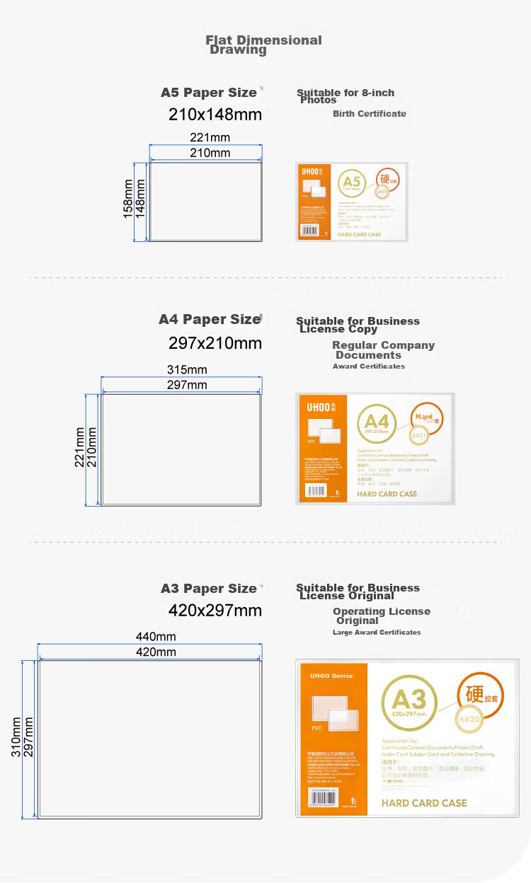 UHOO A4 PVC Hard Plastic Cover, Pack of 10, Transparent Display Card Holder File Protector Sleeve, 6421 6