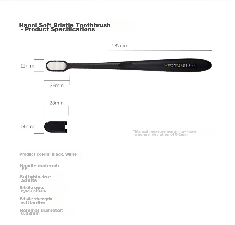 HAONIU Wanrou Black And White Adult Soft Bristle Toothbrush, 2 Pieces 6
