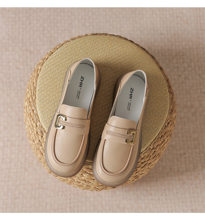 ZHR Women's Loafers, Spring And Autumn Genuine Leather, Two-Way Wear, Flat Single Shoes, Comfortable Commuter Women's Shoes, BT36, Beige, Size 40 24