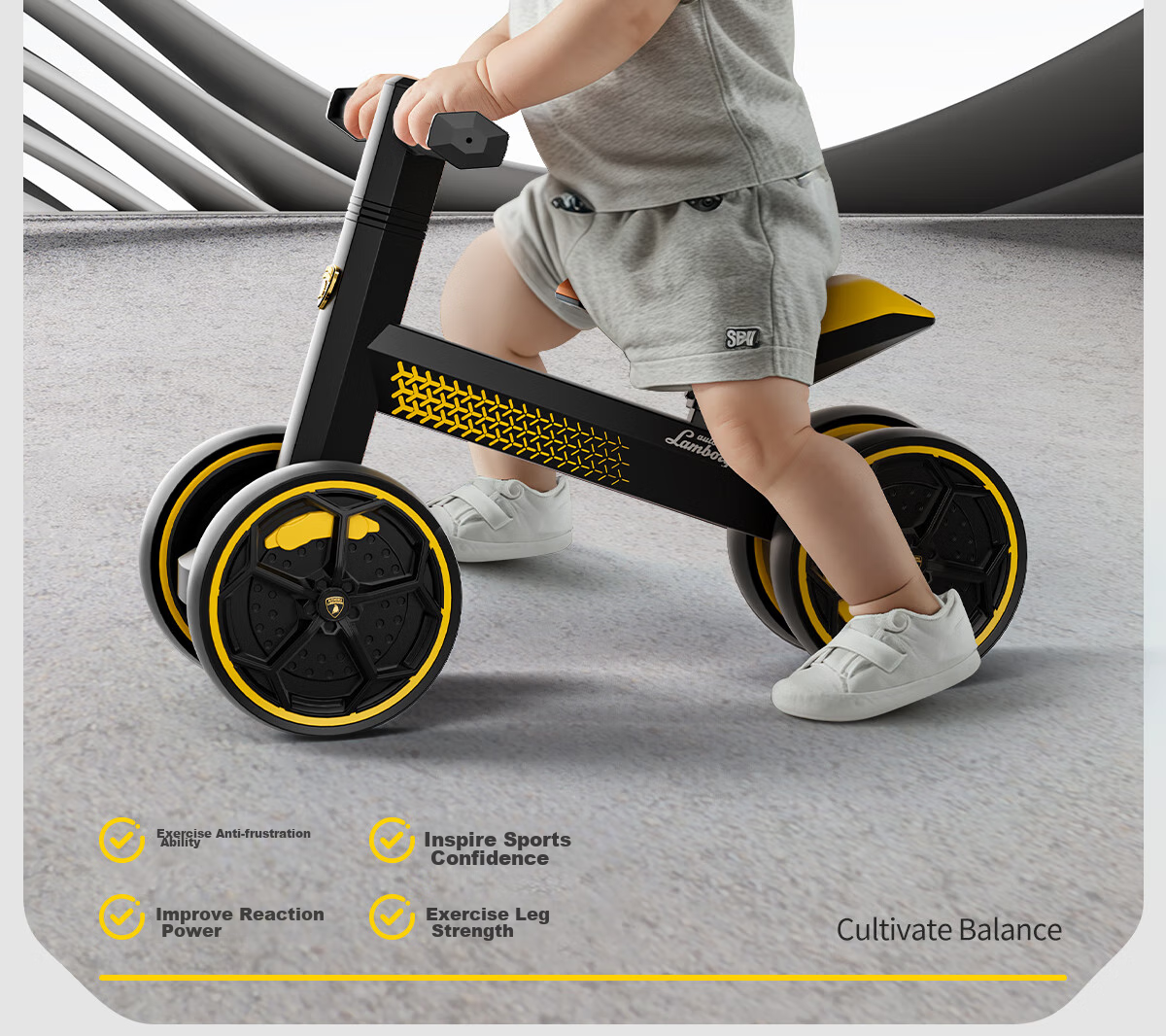 AUTOMOBILI LAMBORGHINI Children's Balance Bike for Ages 1-3, Anti-Rollover Baby Toy, National Day Birthday First Birthday Gift, Gliding Walker 7