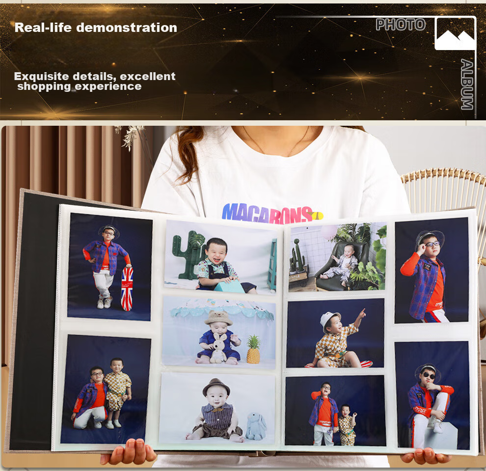 Longe 6-Inch Photo Album, Insert-Style Album, Laminated, Large Capacity, Children's Growth Record, Couple's Promise Record Album, Shiguangji Paper Cover 100 Cards - Vertical Photo Book 16