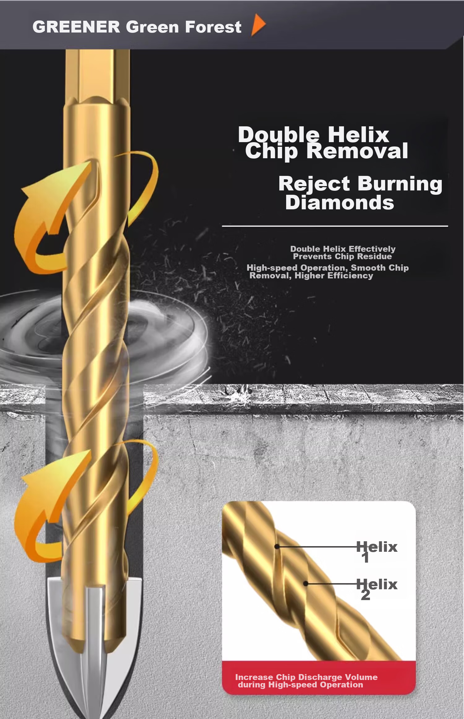 GREENER Concrete Marble Drill Bit Four-Blade Impact King Drill Triangular Drill for Ceramic Tile And Glass Drilling 6/8/10/12mm 10