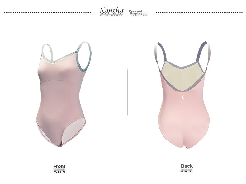 Sansha Girls' Ballet Leotard, Color-Block V-Neck Spaghetti Strap Bodysuit for Children's Dance Practice, Light Blue, Size S 15