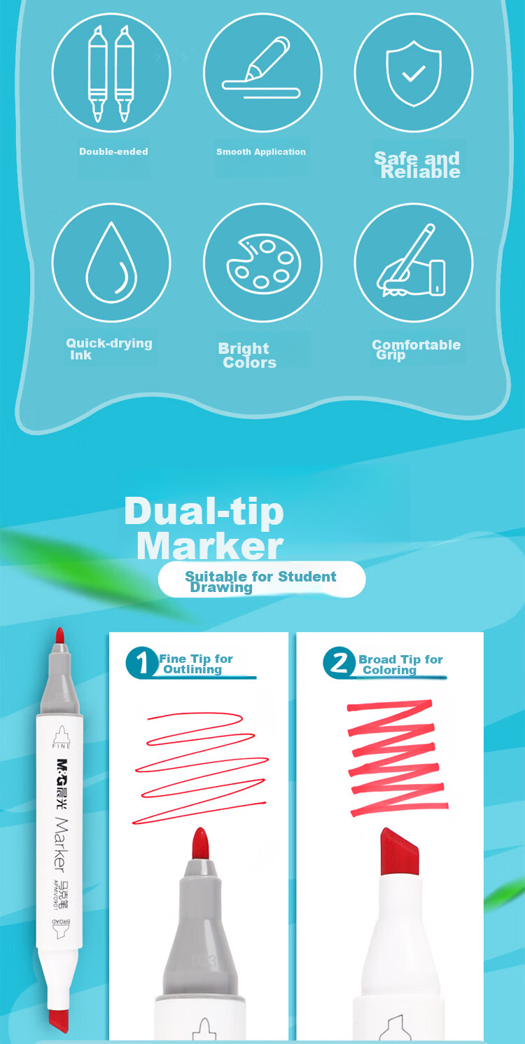M&G 108-Color Dual-Tip Alcohol-Based Quick-Drying Markers, Fiber Pens, Oil-Based Watercolor Pens, Drawing Pens, Graffiti Pens, Single Box APMV0907 Watercolor Pens for Art Educatio 2