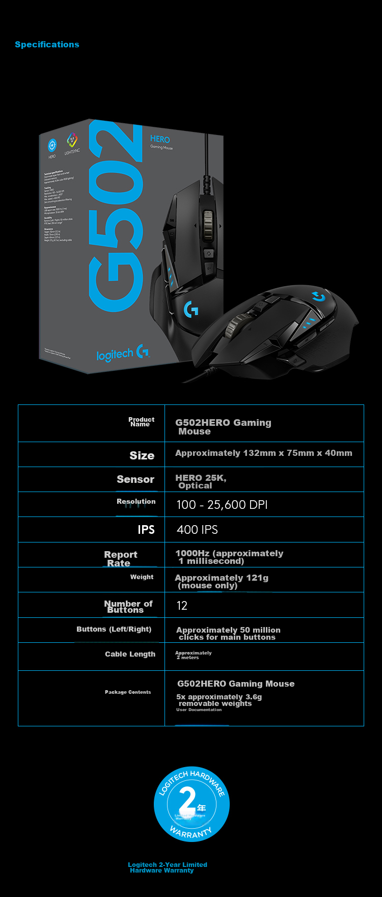 G G502 HERO Wired Gaming Mouse, HERO Engine, RGB Lighting Effects, Ergonomic Mechanical Weighting, Esports Mouse, Essential for Dva Triangulum 11