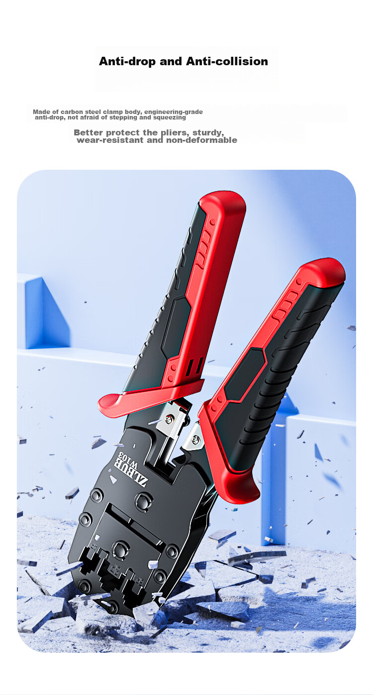 ZLEUE Network Cable Crimper, Wire Stripper And Cutter for Network And Telephone Cables, 4P6P/8P RJ45 Connectors, Multi-Functional Spring Tool for Professional Category 6 Cable Crimping And Termination, W103 14