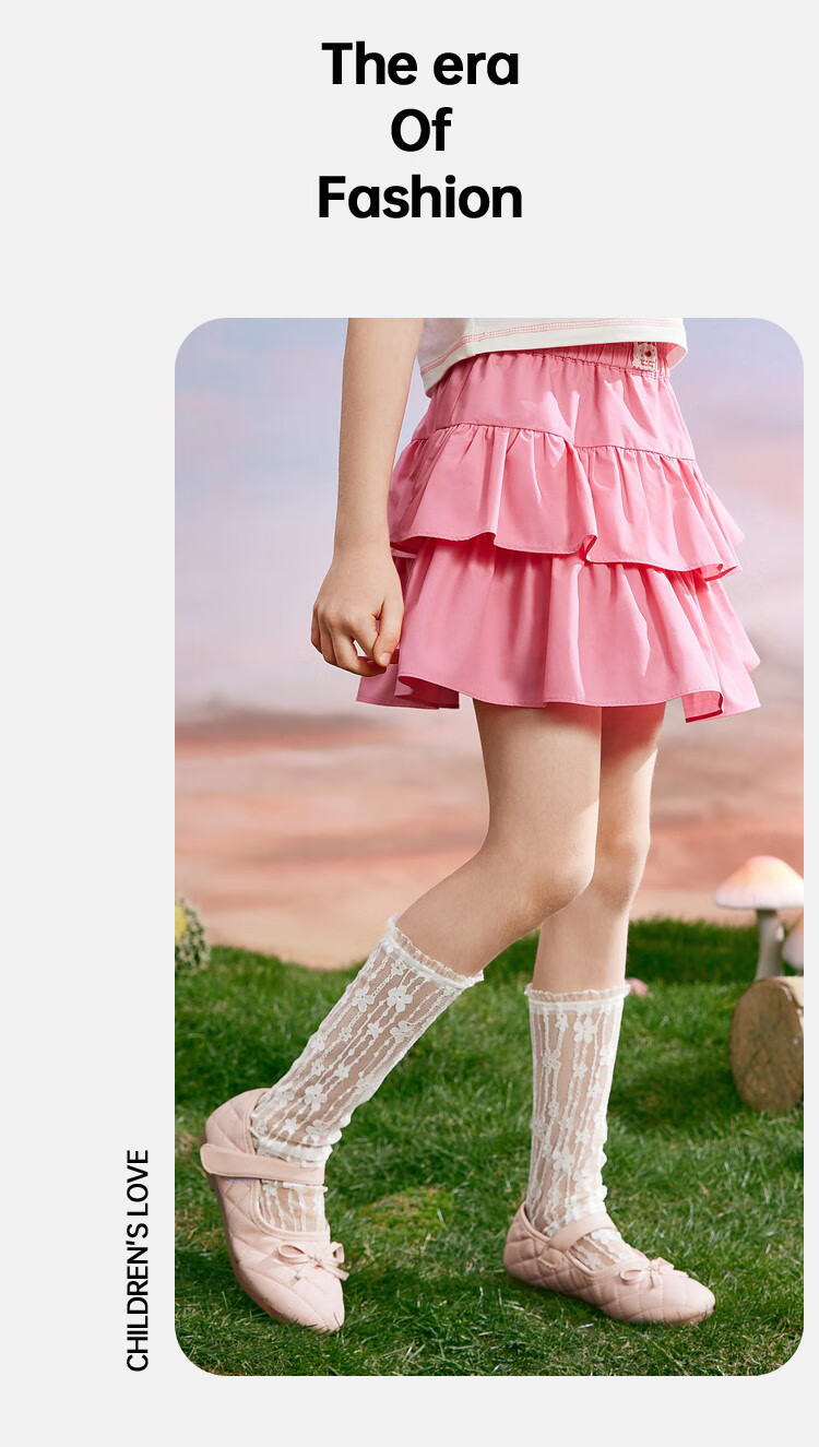 ASK JUNIOR Puffy Skirt Girls' Summer Dress Fashionable Versatile Double-Layered Skirt Sweet Stylish Children's Princess Dress Pink 110 11