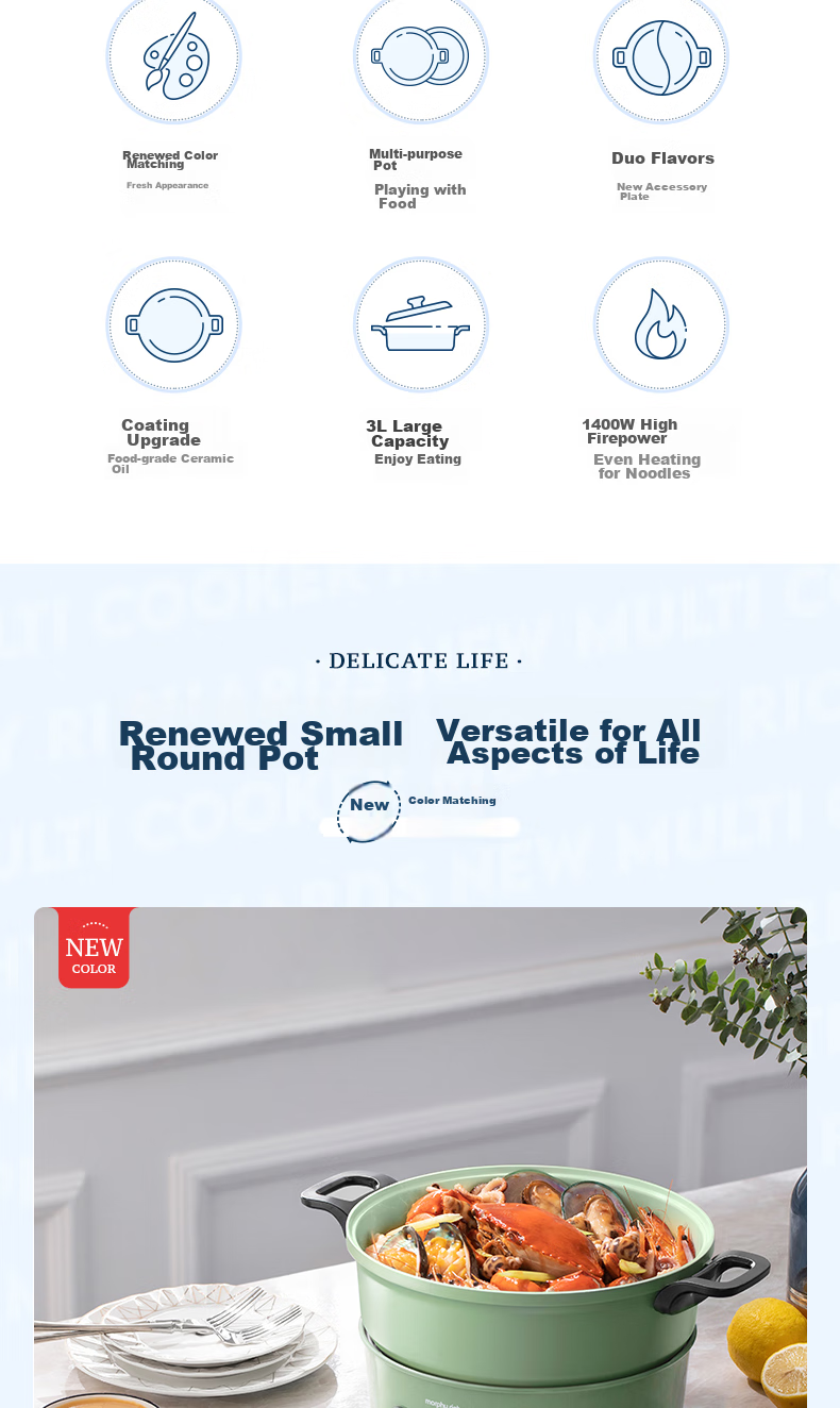 Morphyrichards Electric Hot Pot, Multifunctional Cooking Pot, Original Accessories, MR1072 Dual-Sided Pot, MR9087 Dedicated 2