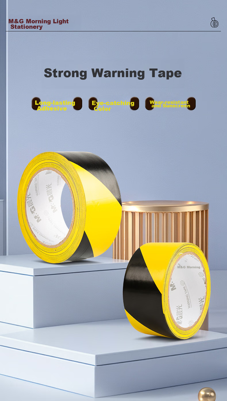 M&G Yellow And Black Safety Warning Tape, 48*20y, Single Roll, Zebra Crossing Factory Warehouse Tape, Safety Positioning Marking Sticker, Eye-Catching Typhoon Windproof Window Reinforcement, AJD95749 1
