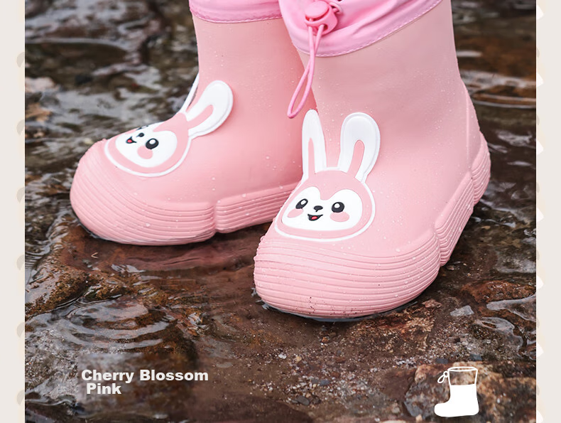 Moremerry Children's Rain Boots for Boys And Girls, Waterproof 3D Baby Elastic Cuff Non-Slip Wear-Resistant Cartoon Water Shoes, Elegant White, Size 20 36