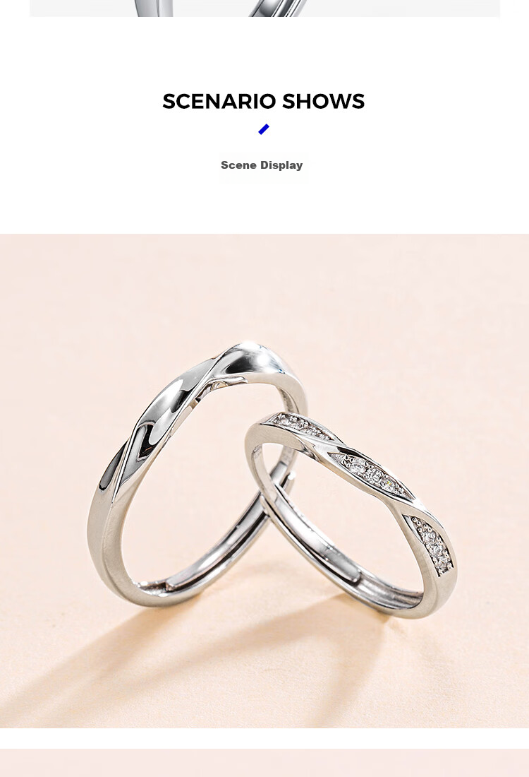 FanciFanci Twin Knot 925 Silver Couple Rings Open Adjustable Pair for Men and Women Anniversary Birthday Engagement Gift 9