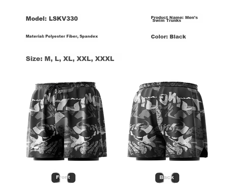 Li-Ning Men's Swim Trunks, Anti-Embarrassment Two-In Hot Spring Swim Trunks And Swimsuit Set, Swimming Equipment, 3068 Black And Gray, XXL 10